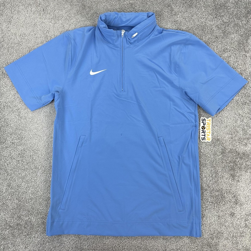 Nike Football Coaches Jacket Mens Small Valor Blue White 1/4 Zip Hooded Pullover